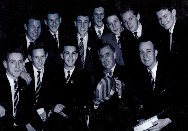 Victoria Secondary Modern Prize Giving Ceremony 1962 (5 Upper GCE Class of 1961) Back row, from left to right: J. McLean, D. Broom, P. Hancock, P. Kingsley, D. Taylor-Jones, C. Heathcote, R. Knight Front row, from left to right: R. Gilmour, N. Timms, D. Batchelor, J. Cockram J.P. (Guest Speaker), F. Amor. 